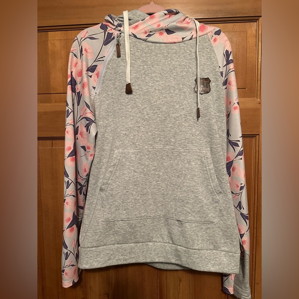 Alaska Chicks Wild Tulip Floral Sleeve Gray Hoodie